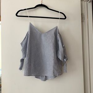 Urban Outfitters off the shoulder pinstripe linen